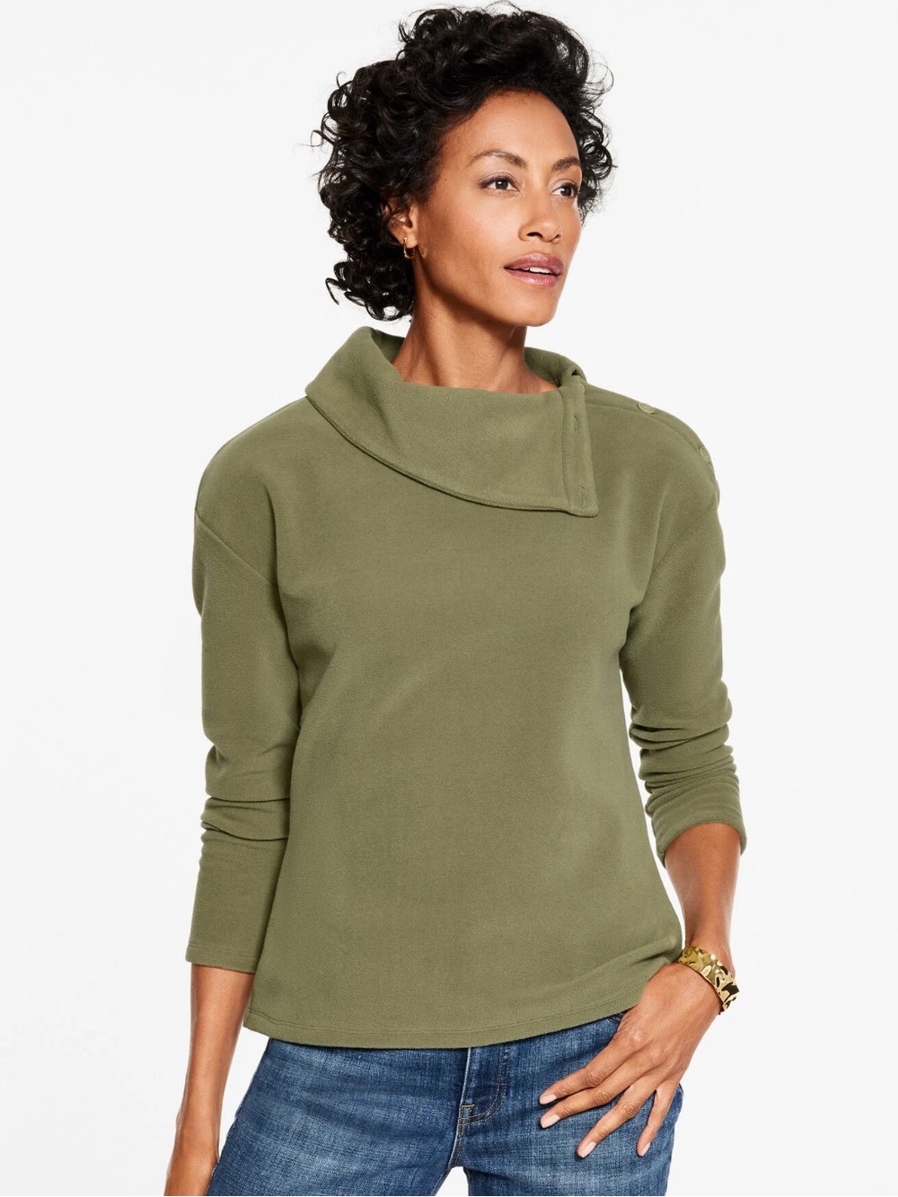 Talbots Olive Green Cowl-Neck Sweater Size M